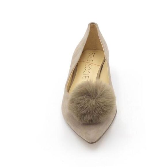 Sole Society Suede Low-Heel Pom Pom Pumps Mirem Porcini - Medium - Picture 2 of 6